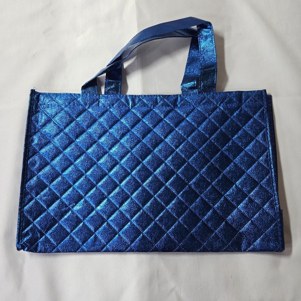 ✨ Metallic Blue Quilted Shimmer Reusable Gift / Tote Bag Shopper Eco Chic NWOT ✨